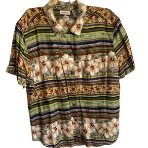 White SLag Vintage Island‎ VIbes button down womens FLoral and Stripes Large